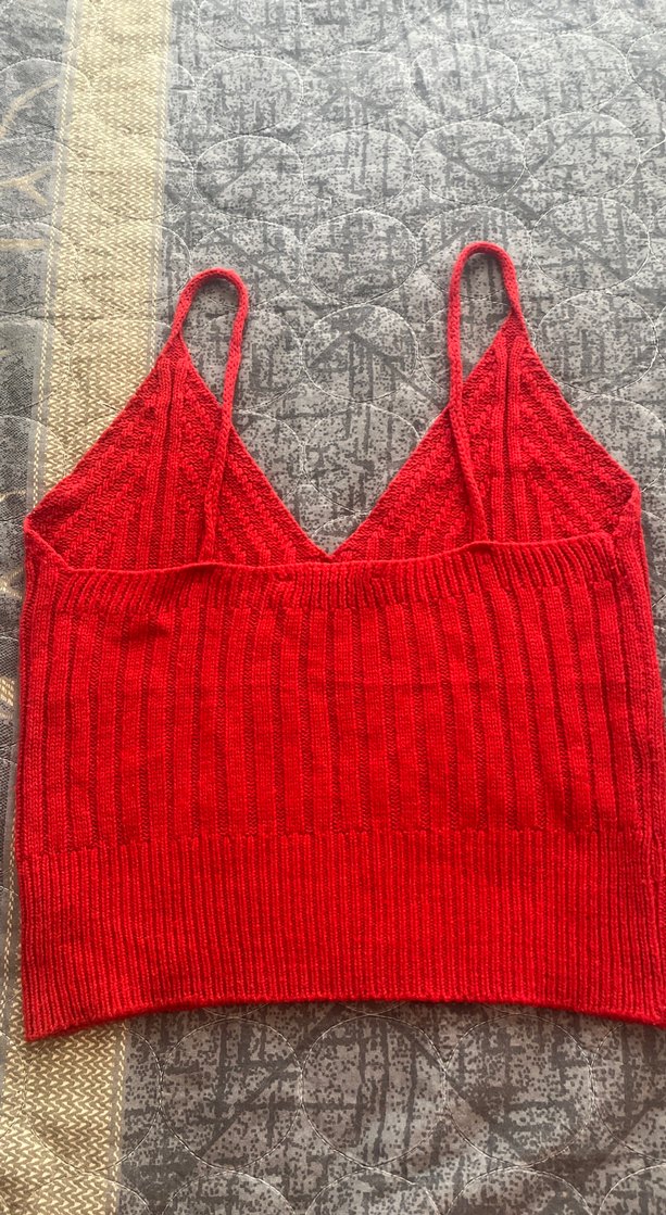 Kırmızı V Yaka Örgü Kadın büstiyer - Görsel 3