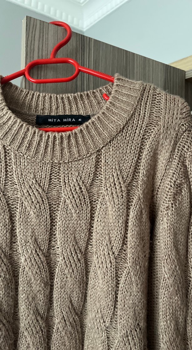 Kadın Kahverengi Örgü Triko Kazak - Görsel 2