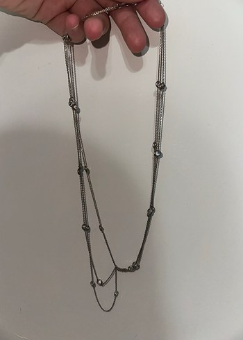 Zincir Detaylı Gri Midi set kolye bileklik - Görsel 2