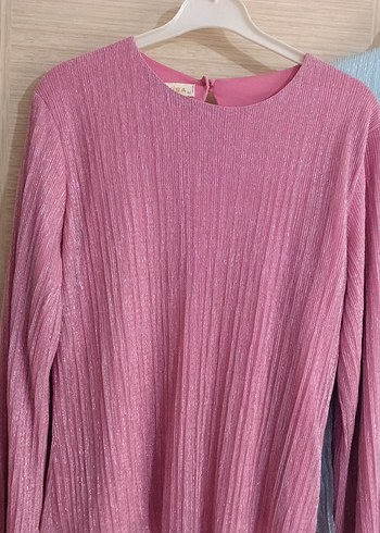 Pembe Piliseli Kadın Bluz, Uzun Kollu
