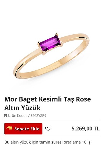 Diğer Mor baget taşlı 14 ayar altın yüzük altın sepeti