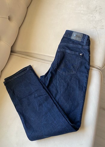 Düğmeli Mavi Kadın Denim Pantolon - Görsel 2