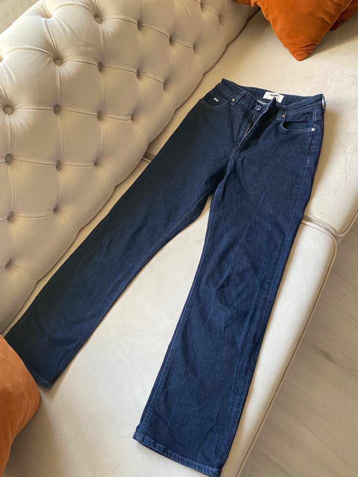 Düğmeli Mavi Kadın Denim Pantolon - Görsel 3