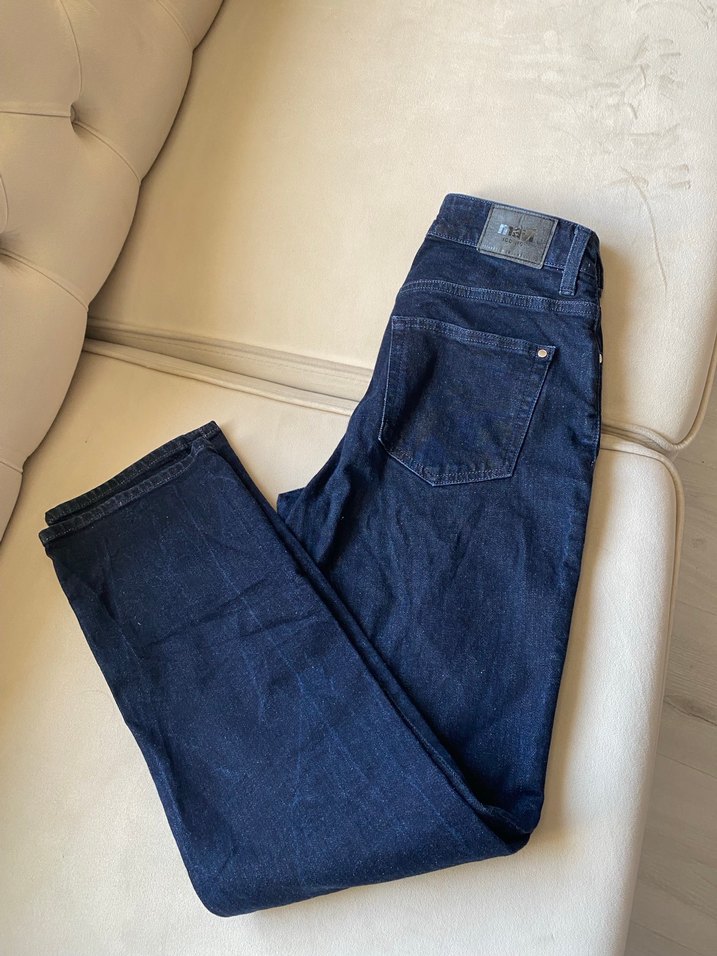 Düğmeli Mavi Kadın Denim Pantolon - Görsel 2