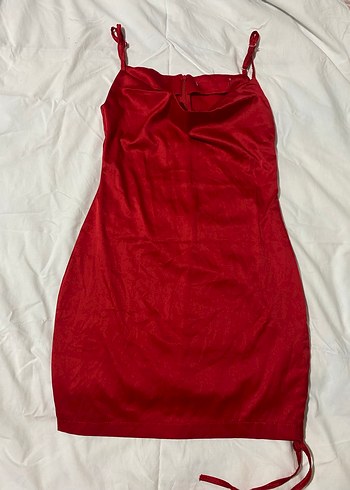 Kırmızı Drapeli Saten Midi Elbise - Görsel 2