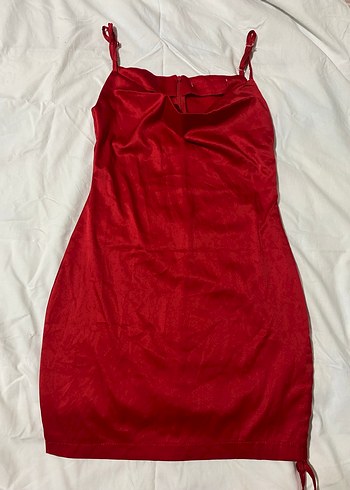 Kırmızı Drapeli Saten Midi Elbise - Görsel 3