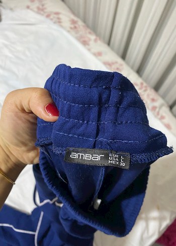 Kadın Parlak Mavi Fermuarlı Eşofman Altı - Görsel 2