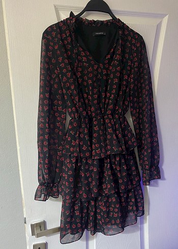 Kırmızı Desenli Midi Kadın Elbise - Görsel 2