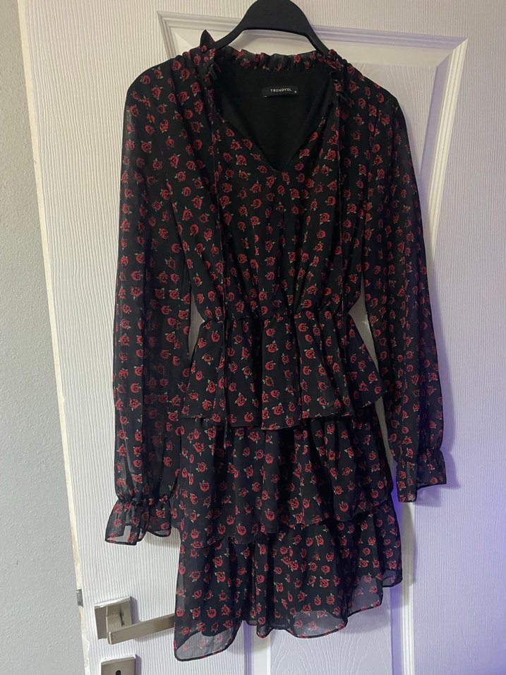 Kırmızı Desenli Midi Kadın Elbise - Görsel 2