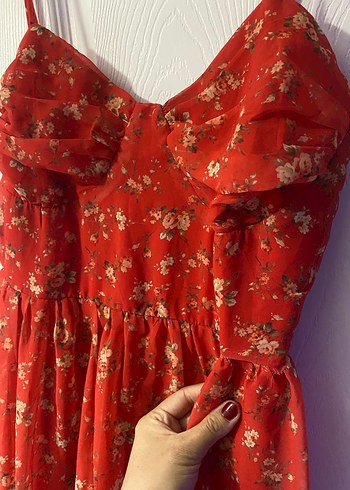 Kırmızı Volanlı Askılı Mini Elbise - Görsel 2