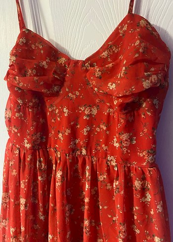 Kırmızı Volanlı Askılı Mini Elbise - Görsel 3