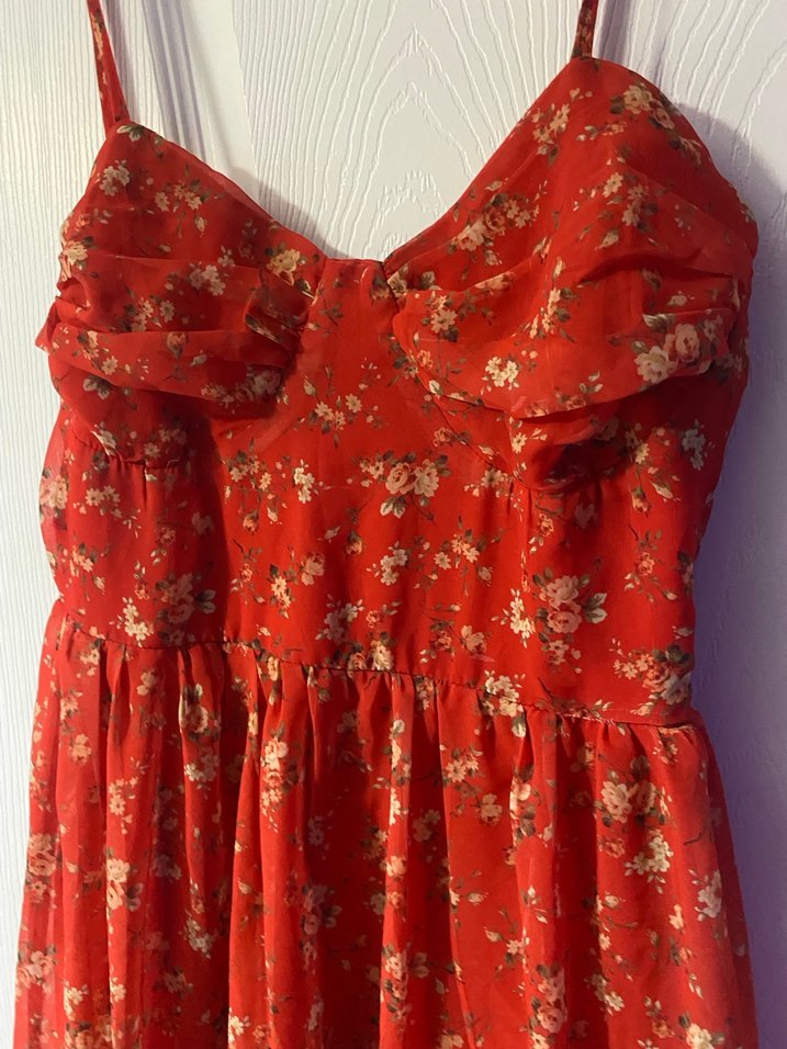 Kırmızı Volanlı Askılı Mini Elbise - Görsel 3