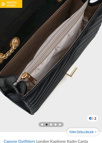 Zincir Detaylı Siyah Kapitone Deri Çanta - Görsel 3