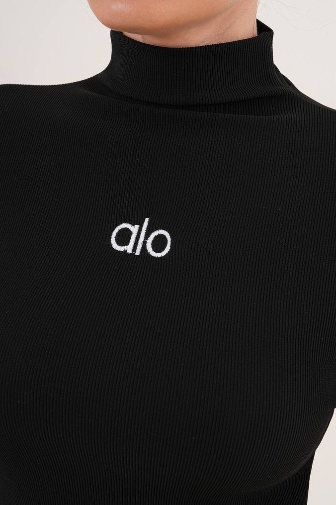 Siyah Yüksek Yakalı Uzun Kollu Fitilli Bluz - Görsel 3