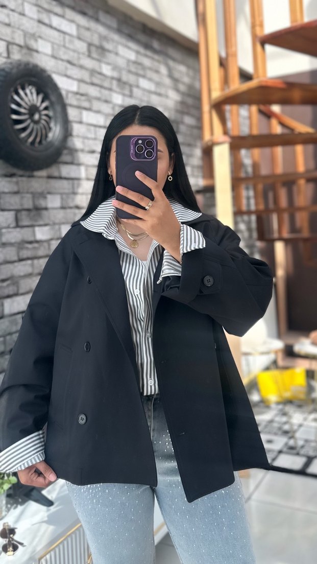 Siyah Düğmeli Midi Trençkot - Görsel 3