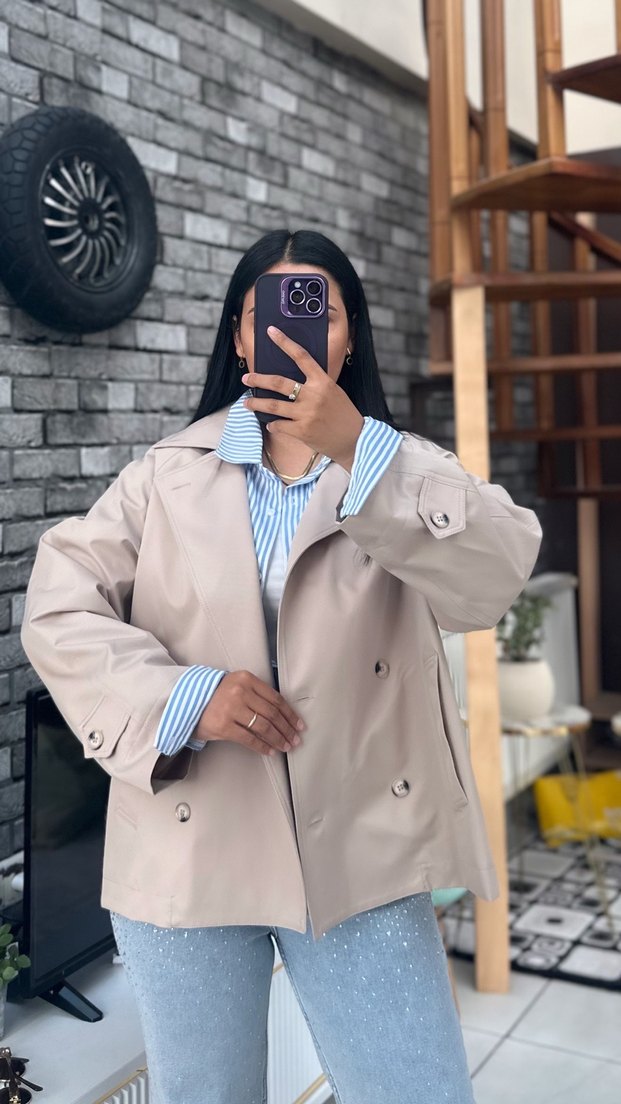 Bej Mini Kadın Trençkot - Görsel 2