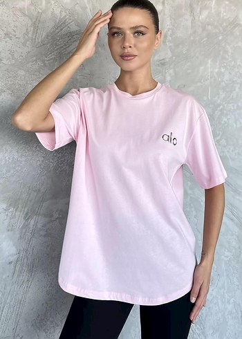 Pembe Pamuklu Alo Oversize Kısa Kollu Tişört