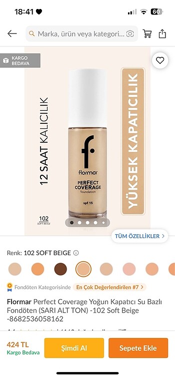 Flormar yoğun kapatıcı su bazlı fondöten