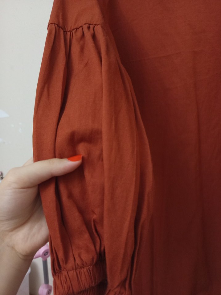 Kiremit Keten Uzun Kollu Midi Tunik - Görsel 2