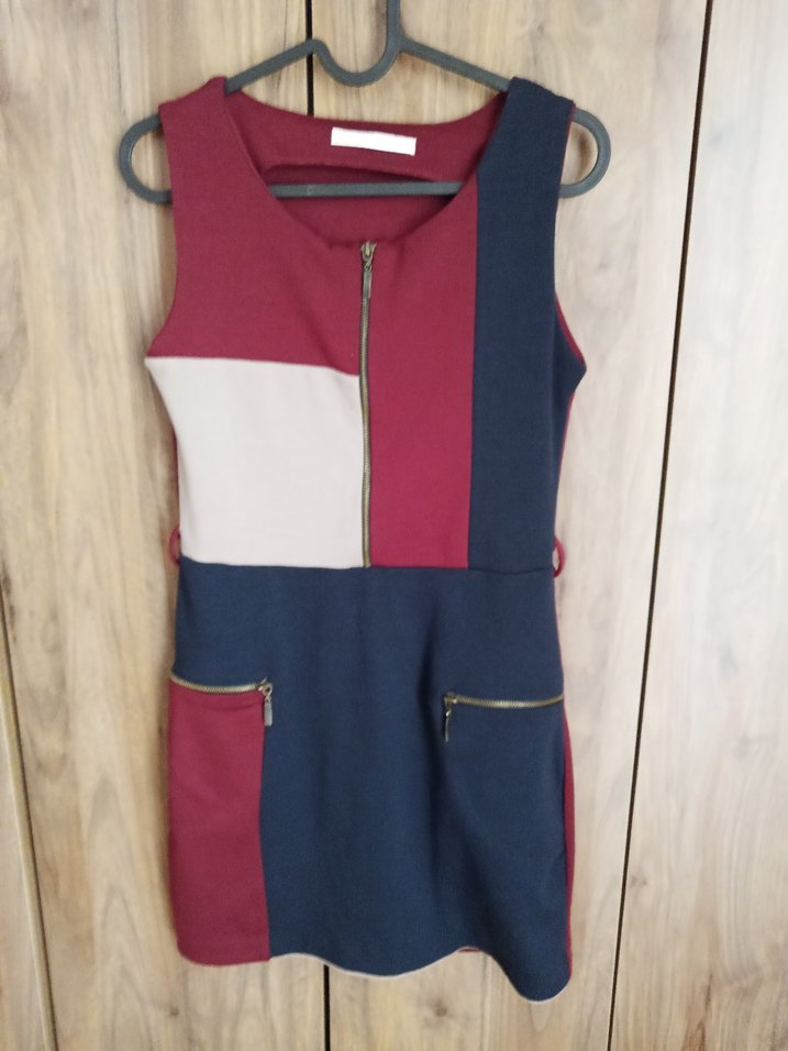 Kolsuz Renk Bloklu Kadın Elbise - Görsel 2