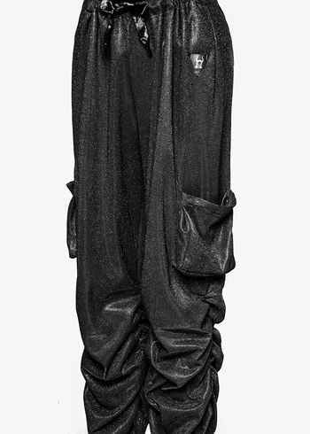 Drapeli Siyah Gotik Kadın Kumaş Pantolon