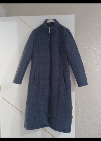 Uzun Lacivert Kadın Mont Fermuarlı