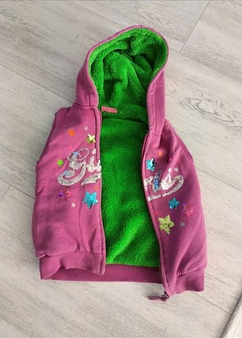 Kapüşonlu Kız Çocuk Mor Nakışlı Yelek - Görsel 2