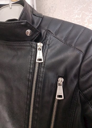 s Beden Siyah Deri Biker Ceket