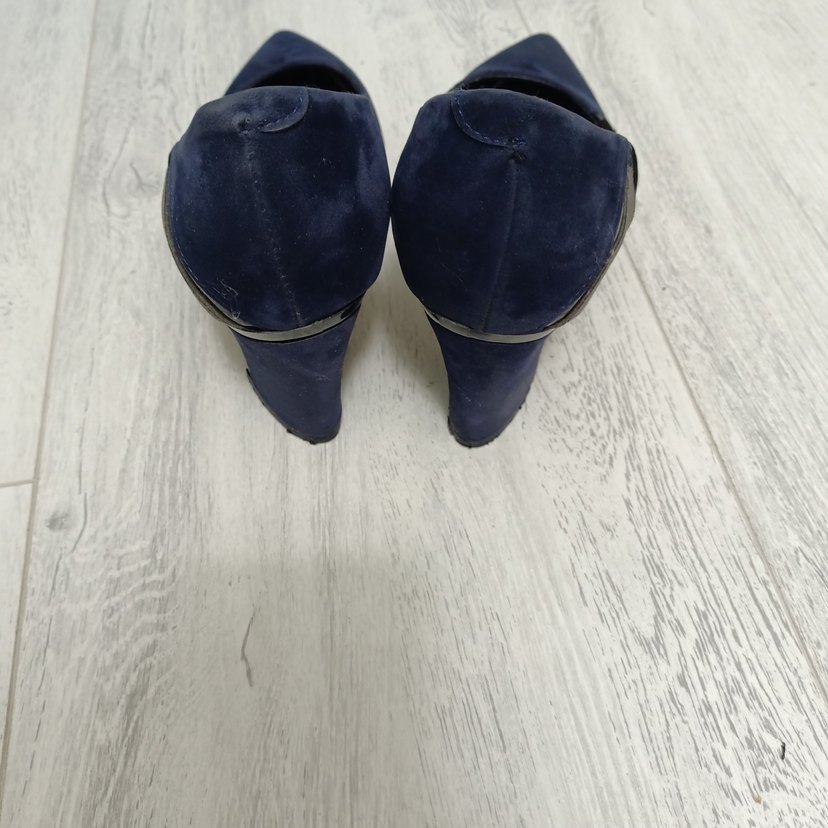 Mavi süet tokalı kadın topuklu ayakkabı - Görsel 2