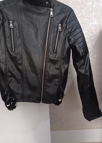 Kadın Siyah Deri Biker Ceket
