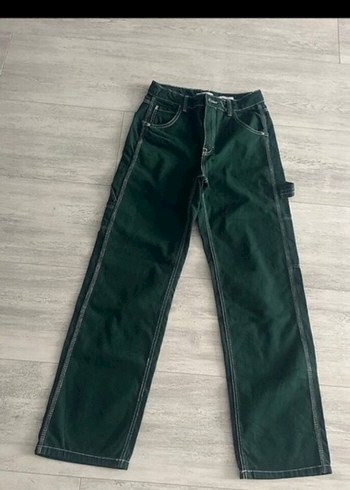 Bershka Koyu Yesil Rahat Kesim Denim Pantolon