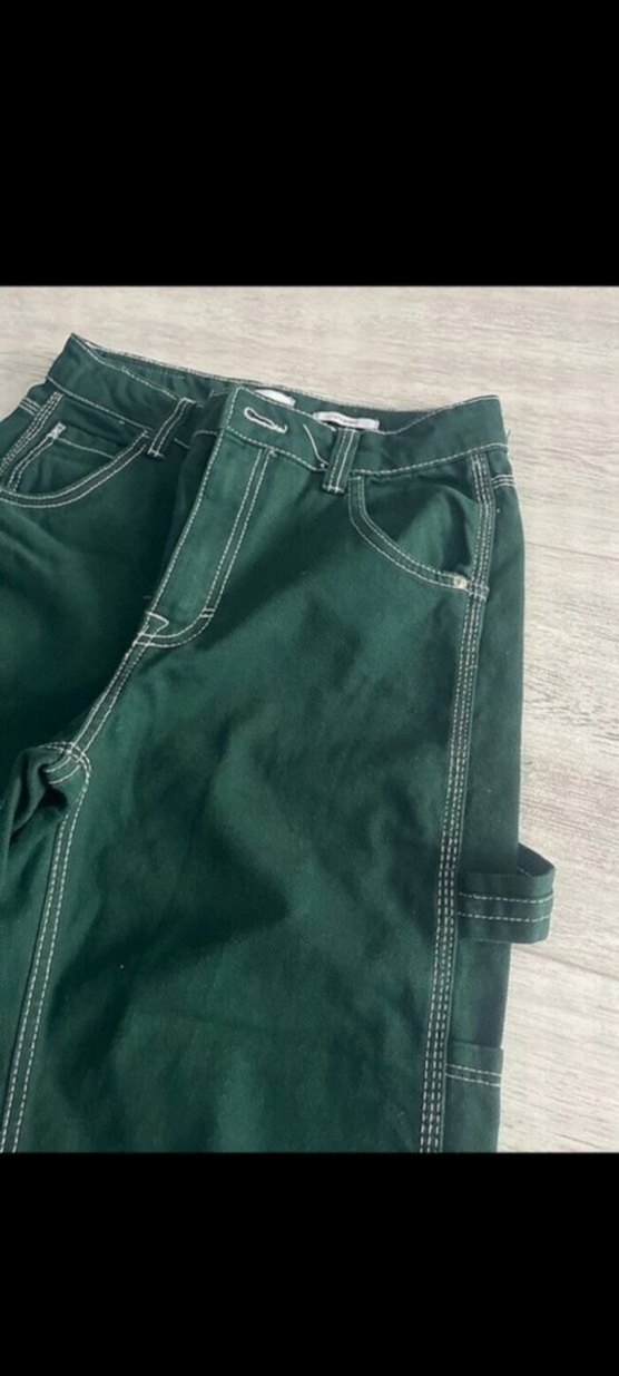 Koyu Yeşil Rahat Kesim Denim Pantolon — görsel 2/5