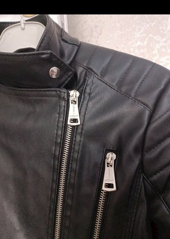 s Beden siyah Renk Kadın Siyah Deri Biker Ceket