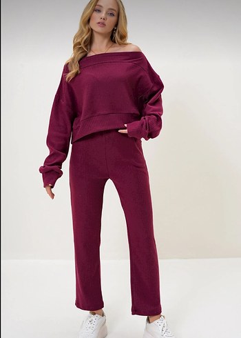 Zara Bordo Straplez Uzun Kollu Rahat Takım