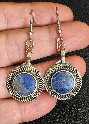 Beden mavi Renk Doğal lapis lazuli taşlı vintage küpe
