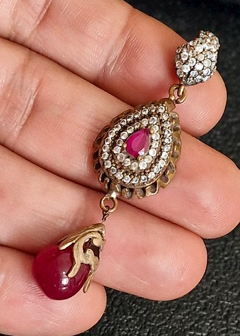 Süzme damla yakut taşlı vintage kolye