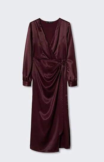 Mango saten bordo elbise