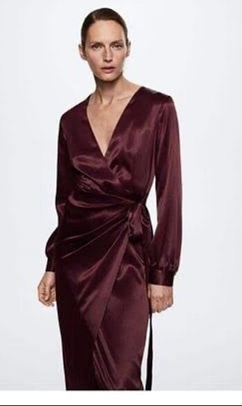 Mango Mango saten bordo elbise