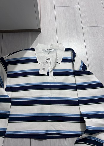 Koton Kadın Çizgili Uzun Kollu Polo Tişört