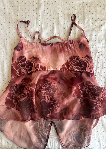 Bordo Desenli Askılı İpek Bluz