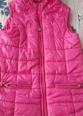 Kız Çocuk Pembe Kapüşonlu Fermuarlı Yelek - Görsel 2