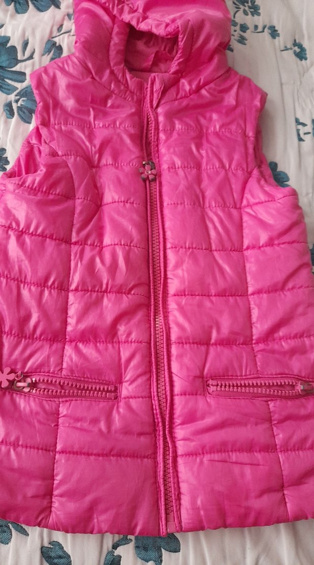Kız Çocuk Pembe Kapüşonlu Fermuarlı Yelek - Görsel 2