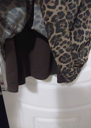 Kahverengi leopar Desenli Mini Elbise - Görsel 2