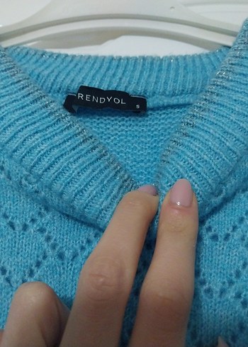 Mavi Örgü Kadın Kazak - Görsel 4