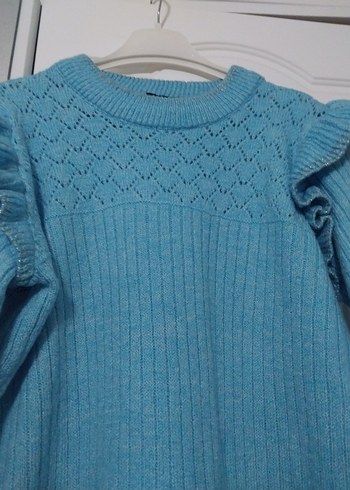 Mavi Örgü Kadın Kazak - Görsel 2