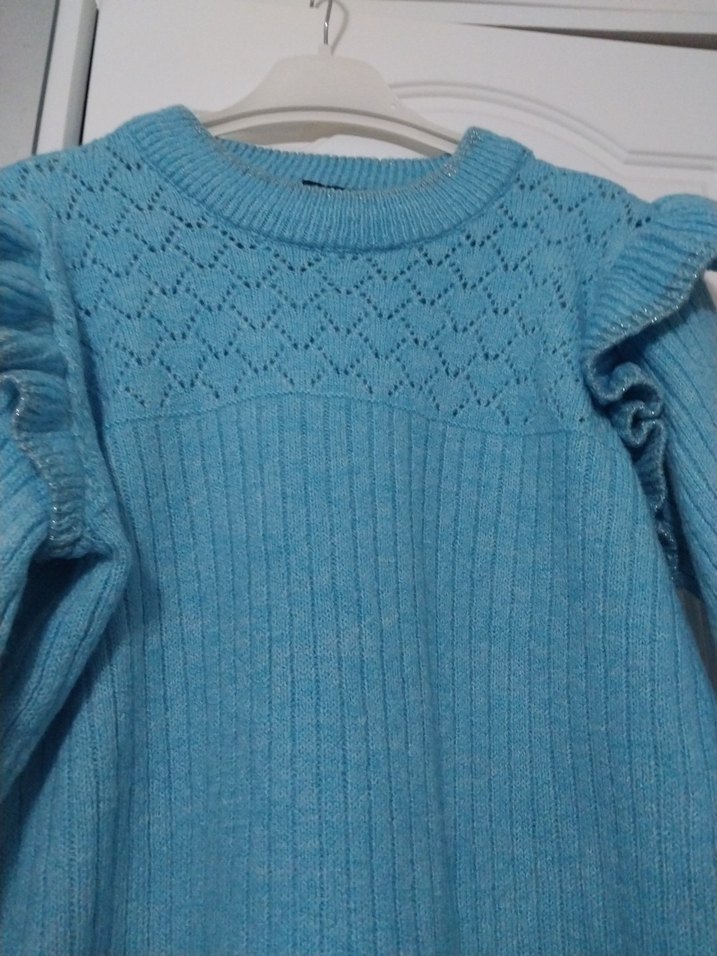 Mavi Örgü Kadın Kazak - Görsel 2