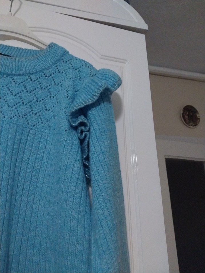 Mavi Örgü Kadın Kazak - Görsel 3