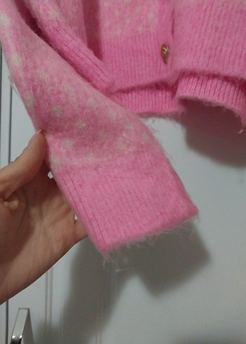 Pembe Düğmeli Triko Kadın Hırka - Görsel 3