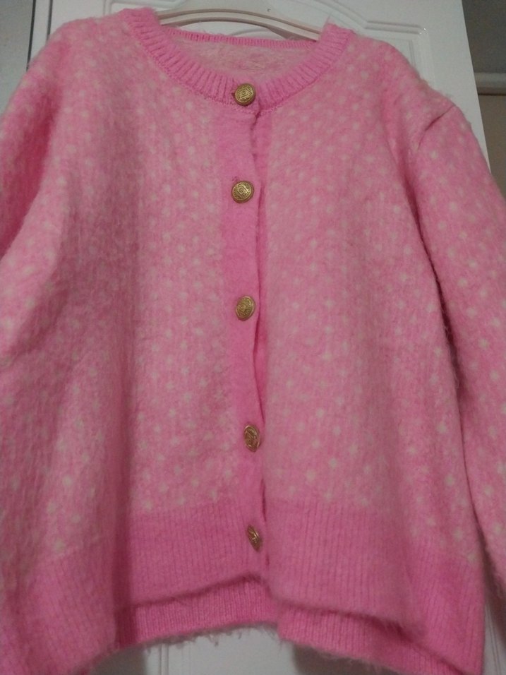 Pembe Düğmeli Triko Kadın Hırka - Görsel 2