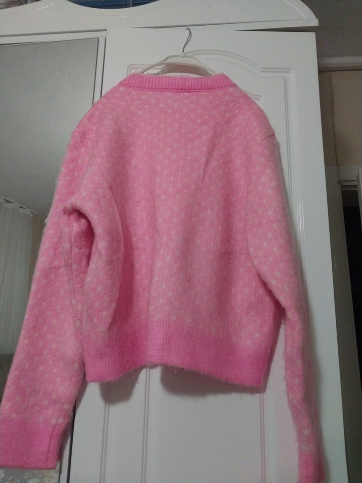 Pembe Düğmeli Triko Kadın Hırka - Görsel 4